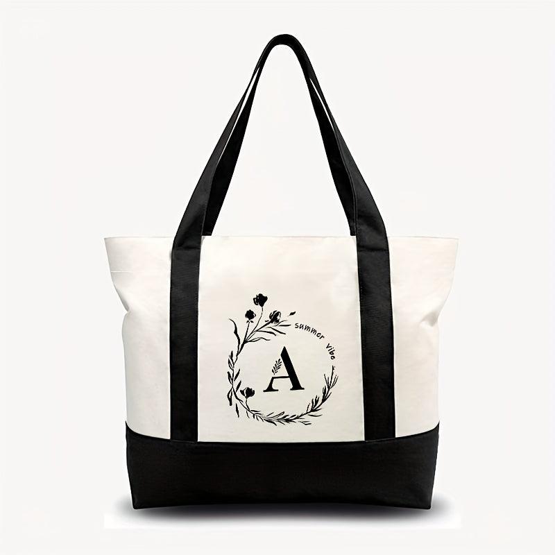 XL Canvas Tote Bag w/ Zipper Inner Pocket & Outer Pocket, Beach Holiday Handbag