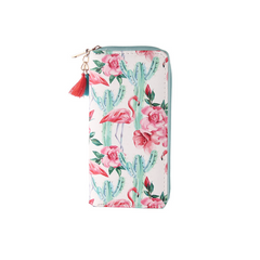 Flamingo Pattern Long Wallet with Zipper Around Coin Purse