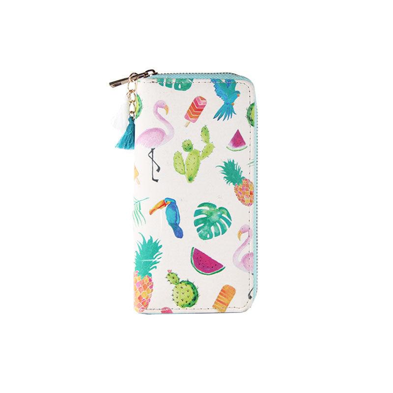 Flamingo Pattern Long Wallet with Zipper Around Coin Purse