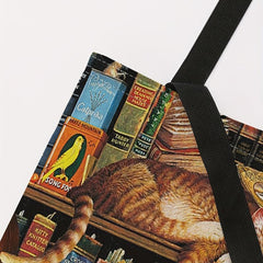 Cat And Books Print Tote Bag Large Travel Beach Shoulder Bag