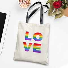 LGBT Colorful Letter Print Canvas Bag Large Capacity Casual Shoulder Bag