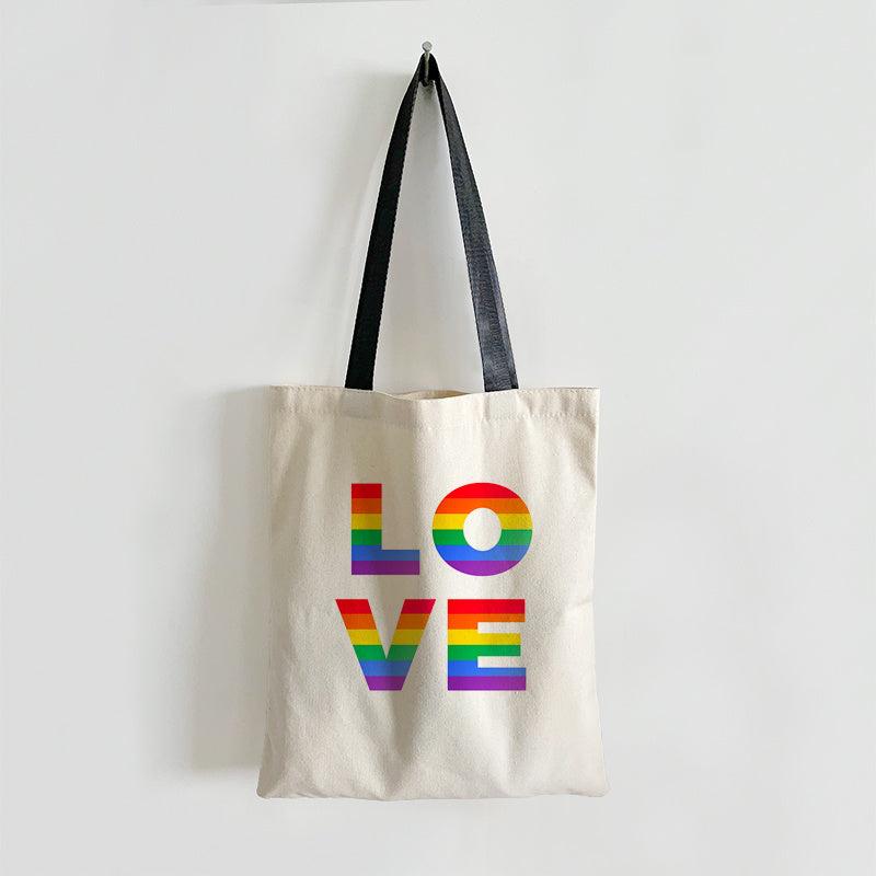 LGBT Colorful Letter Print Canvas Bag Large Capacity Casual Shoulder Bag