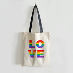 LGBT Colorful Letter Print Canvas Bag Large Capacity Casual Shoulder Bag