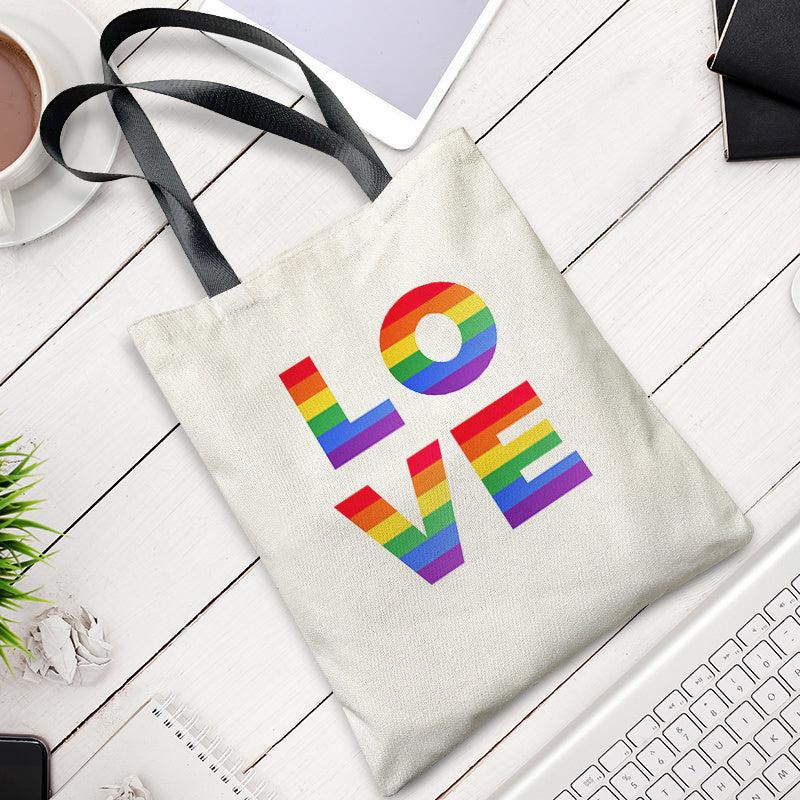 LGBT Colorful Letter Print Canvas Bag Large Capacity Casual Shoulder Bag