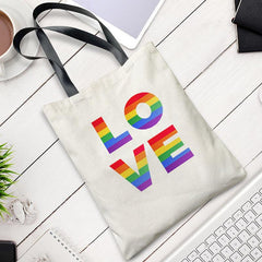 LGBT Colorful Letter Print Canvas Bag Large Capacity Casual Shoulder Bag