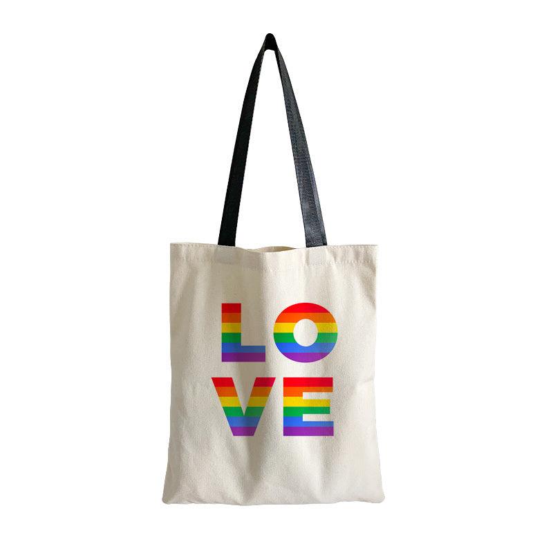 LGBT Colorful Letter Print Canvas Bag Large Capacity Casual Shoulder Bag