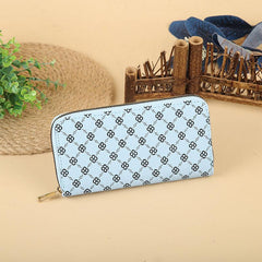Vintage Geometric Print Long Wallet Zip Around Coin Purse