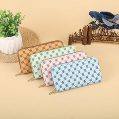 Vintage Geometric Print Long Wallet Zip Around Coin Purse