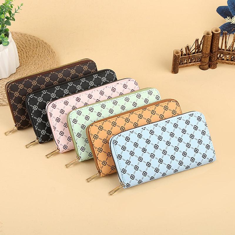 Vintage Geometric Print Long Wallet Zip Around Coin Purse