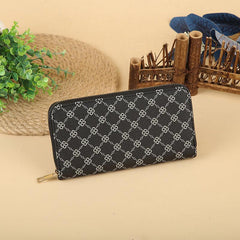 Vintage Geometric Print Long Wallet Zip Around Coin Purse