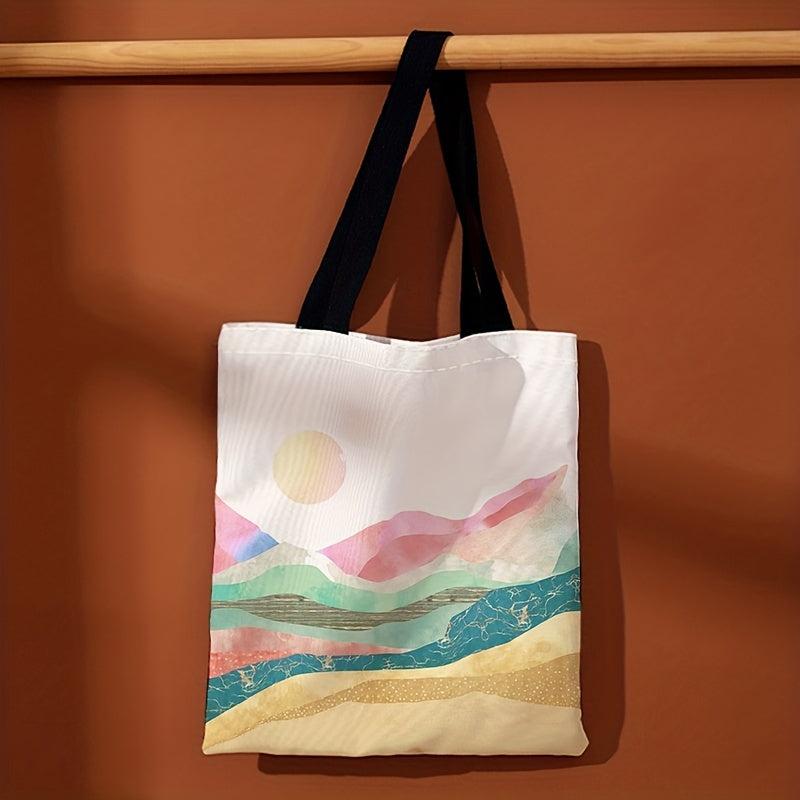 Abstract Landscape Print Shoulder Bag Lightweight All Match Storage Bag