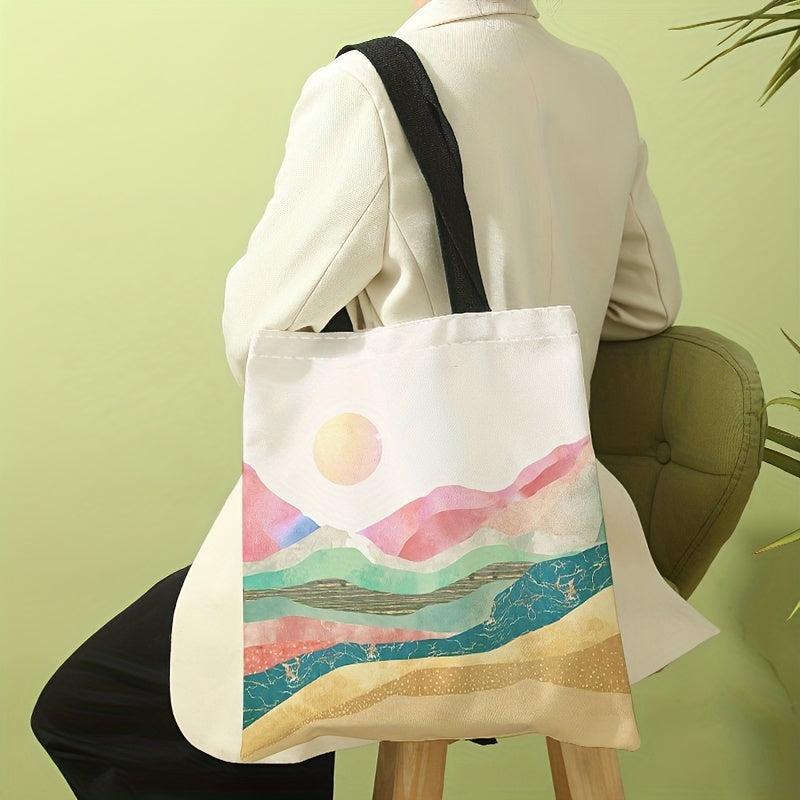 Abstract Landscape Print Shoulder Bag Lightweight All Match Storage Bag