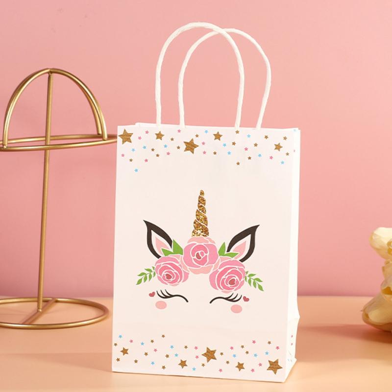 10 Unicorn Party Gift Bags Kids Birthday Party Paper Bag Handbag For Party