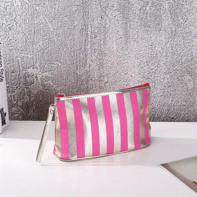 Striped Portable Cosmetics Bag Travel Toiletry Storage Small Clutch Bag
