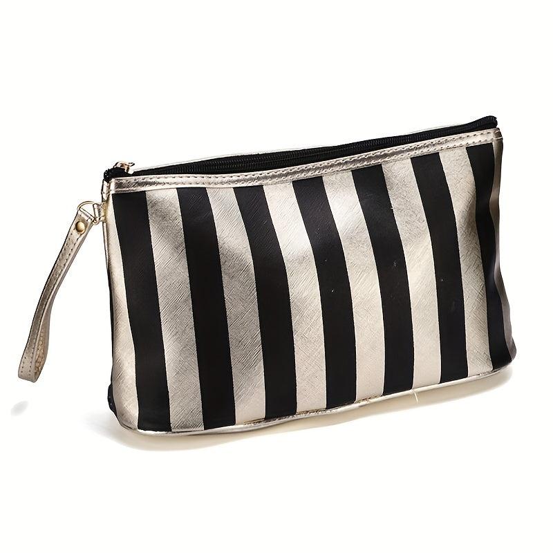 Striped Portable Cosmetics Bag Travel Toiletry Storage Small Clutch Bag