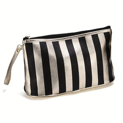 Striped Portable Cosmetics Bag Travel Toiletry Storage Small Clutch Bag
