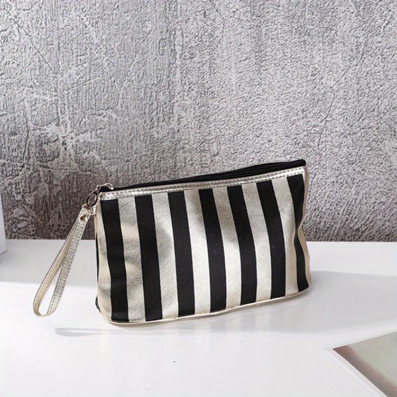 Striped Portable Cosmetics Bag Travel Toiletry Storage Small Clutch Bag
