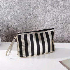 Striped Portable Cosmetics Bag Travel Toiletry Storage Small Clutch Bag
