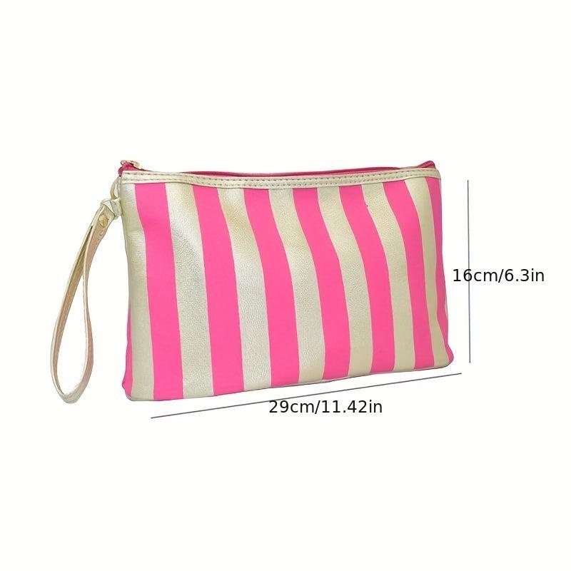 Striped Portable Cosmetics Bag Travel Toiletry Storage Small Clutch Bag