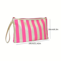 Striped Portable Cosmetics Bag Travel Toiletry Storage Small Clutch Bag