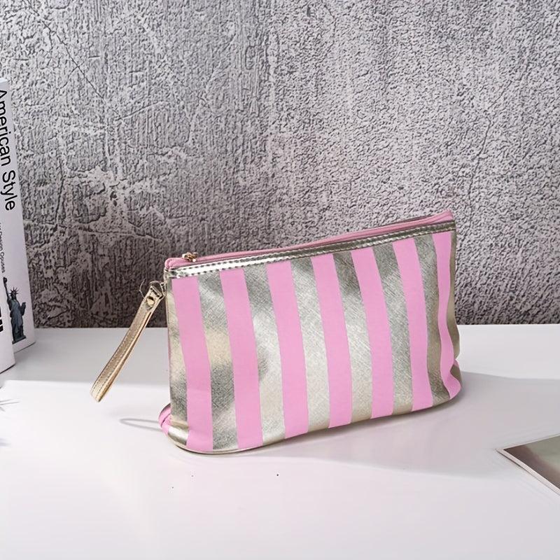 Striped Portable Cosmetics Bag Travel Toiletry Storage Small Clutch Bag