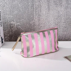 Striped Portable Cosmetics Bag Travel Toiletry Storage Small Clutch Bag