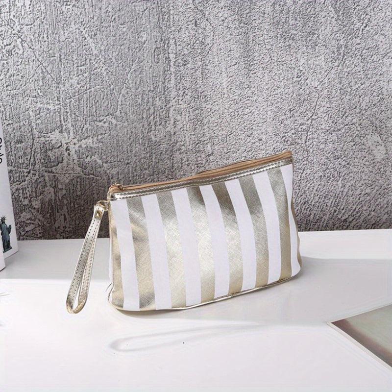 Striped Portable Cosmetics Bag Travel Toiletry Storage Small Clutch Bag