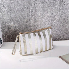 Striped Portable Cosmetics Bag Travel Toiletry Storage Small Clutch Bag