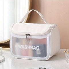 Translucent Red Mesh Cosmetic Bag Large Capacity Portable Storage Bag