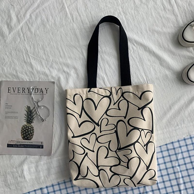 Canvas Shoulder Bag Heart Pattern Large Capacity Handbag