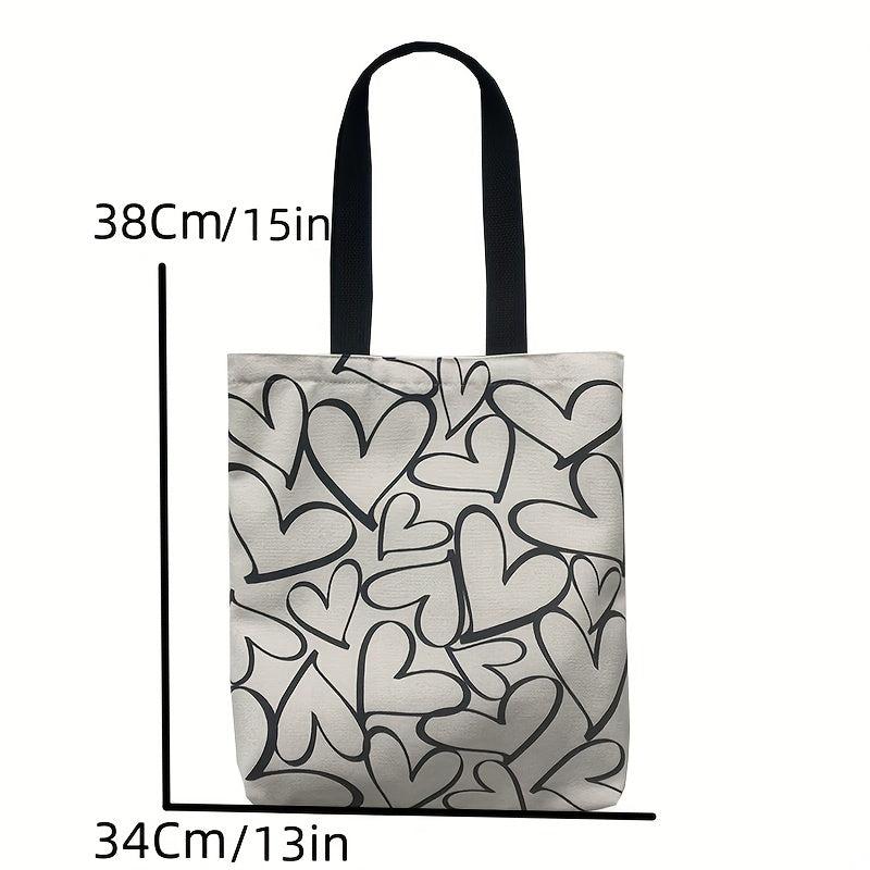 Canvas Shoulder Bag Heart Pattern Large Capacity Handbag