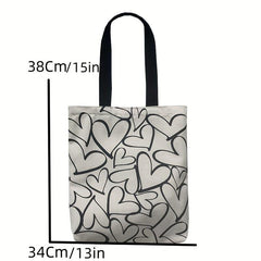 Canvas Shoulder Bag Heart Pattern Large Capacity Handbag