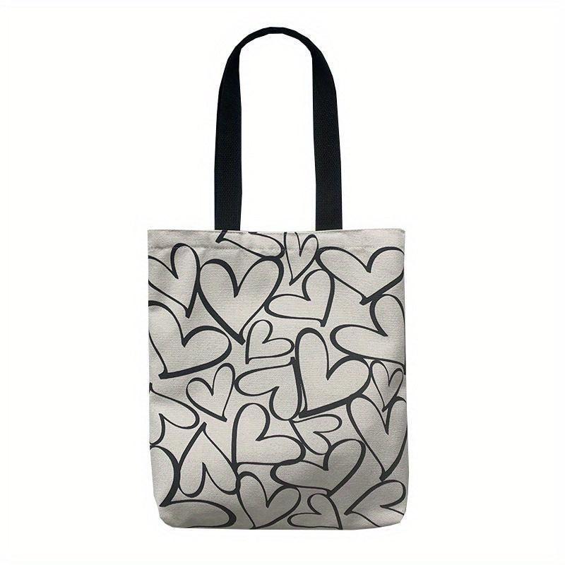 Canvas Shoulder Bag Heart Pattern Large Capacity Handbag