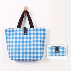 Large Capacity Plaid Toiletry Bag Waterproof Oxford Cloth Zipper Tote Bag