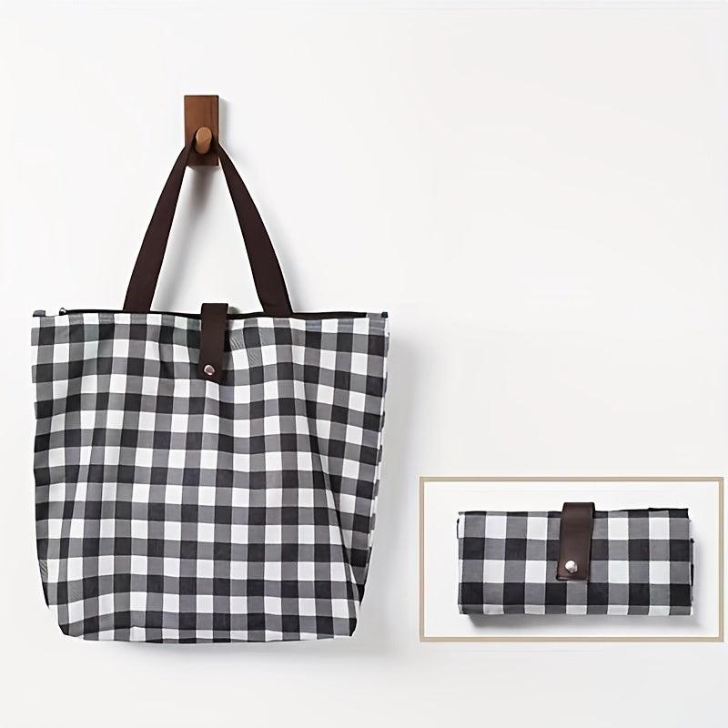 Large Capacity Plaid Toiletry Bag Waterproof Oxford Cloth Zipper Tote Bag