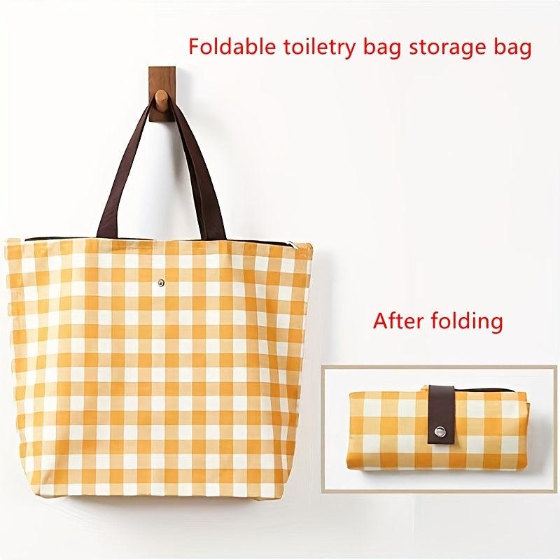 Large Capacity Plaid Toiletry Bag Waterproof Oxford Cloth Zipper Tote Bag