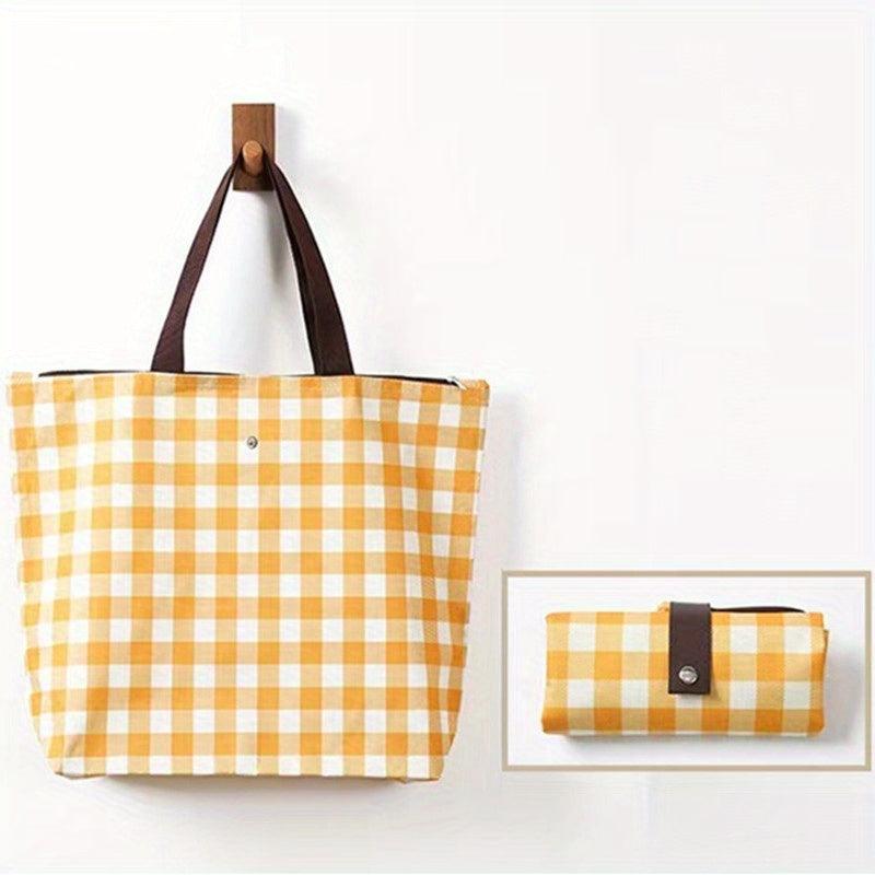Large Capacity Plaid Toiletry Bag Waterproof Oxford Cloth Zipper Tote Bag