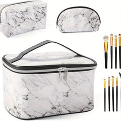 Portable Marble Floral Travel Cosmetic Bag Waterproof Multifunctional Storage