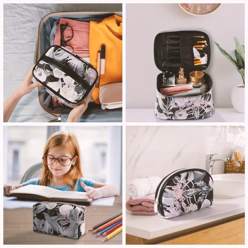 Portable Marble Floral Travel Cosmetic Bag Waterproof Multifunctional Storage