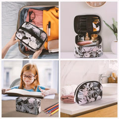 Portable Marble Floral Travel Cosmetic Bag Waterproof Multifunctional Storage