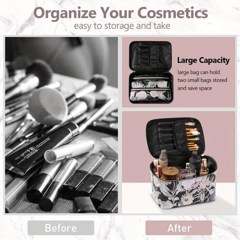 Portable Marble Floral Travel Cosmetic Bag Waterproof Multifunctional Storage