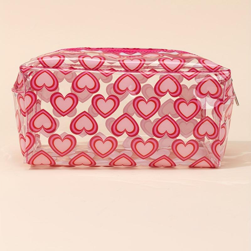 Transparent Heart Pattern Cosmetics Bag Portable Waterproof Toiletry Bag