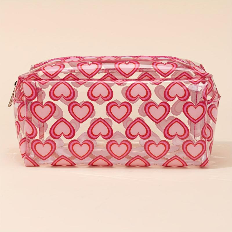 Transparent Heart Pattern Cosmetics Bag Portable Waterproof Toiletry Bag