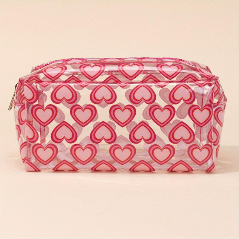 Transparent Heart Pattern Cosmetics Bag Portable Waterproof Toiletry Bag