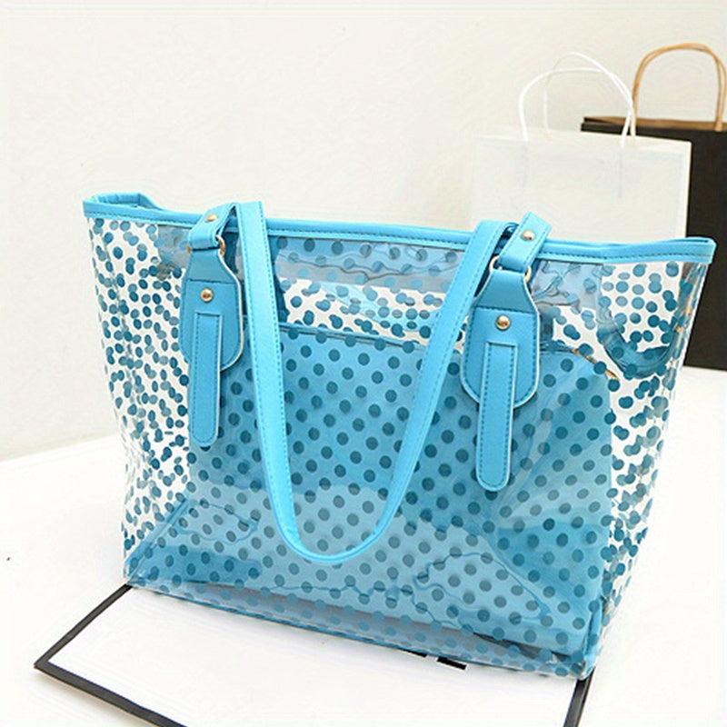 2pcs PVC Polka Dot Jelly Tote Bag Beach Bag Shoulder Cosmetics Travel Storage