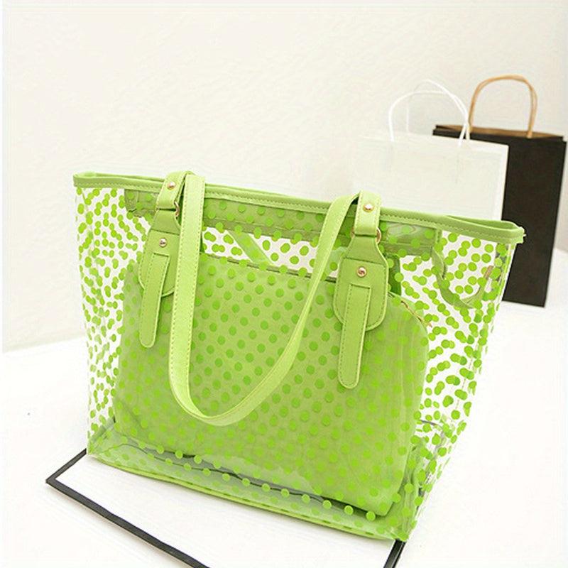 2pcs PVC Polka Dot Jelly Tote Bag Beach Bag Shoulder Cosmetics Travel Storage