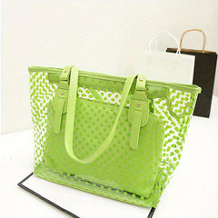 2pcs PVC Polka Dot Jelly Tote Bag Beach Bag Shoulder Cosmetics Travel Storage