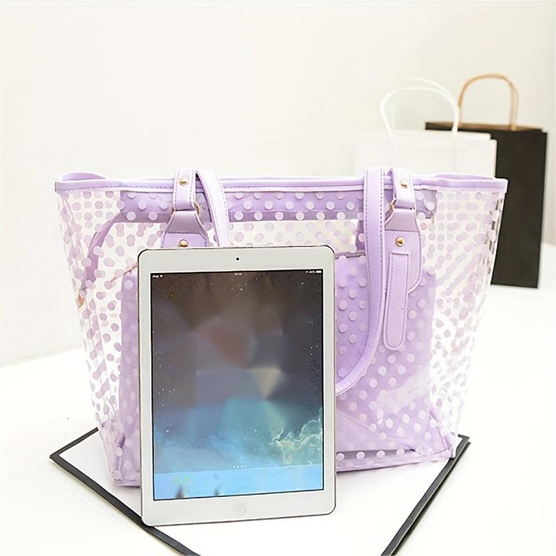 2pcs PVC Polka Dot Jelly Tote Bag Beach Bag Shoulder Cosmetics Travel Storage