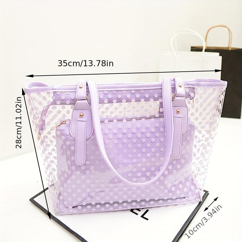 2pcs PVC Polka Dot Jelly Tote Bag Beach Bag Shoulder Cosmetics Travel Storage