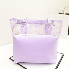 2pcs PVC Polka Dot Jelly Tote Bag Beach Bag Shoulder Cosmetics Travel Storage